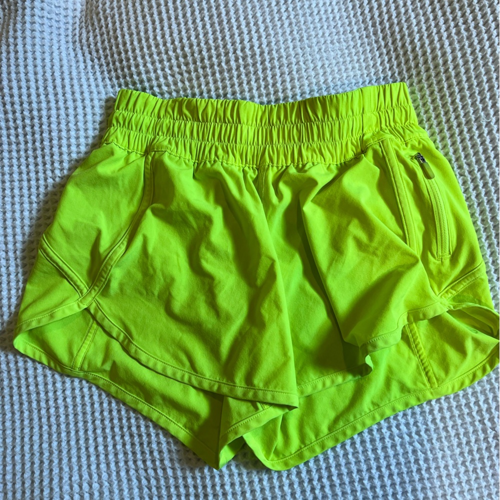 Neon lululemon yellow running shorts size 6